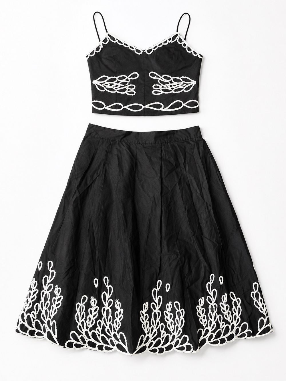 NWT Jason Wu Black White Embroidered Cotton Midi Skirt M $118